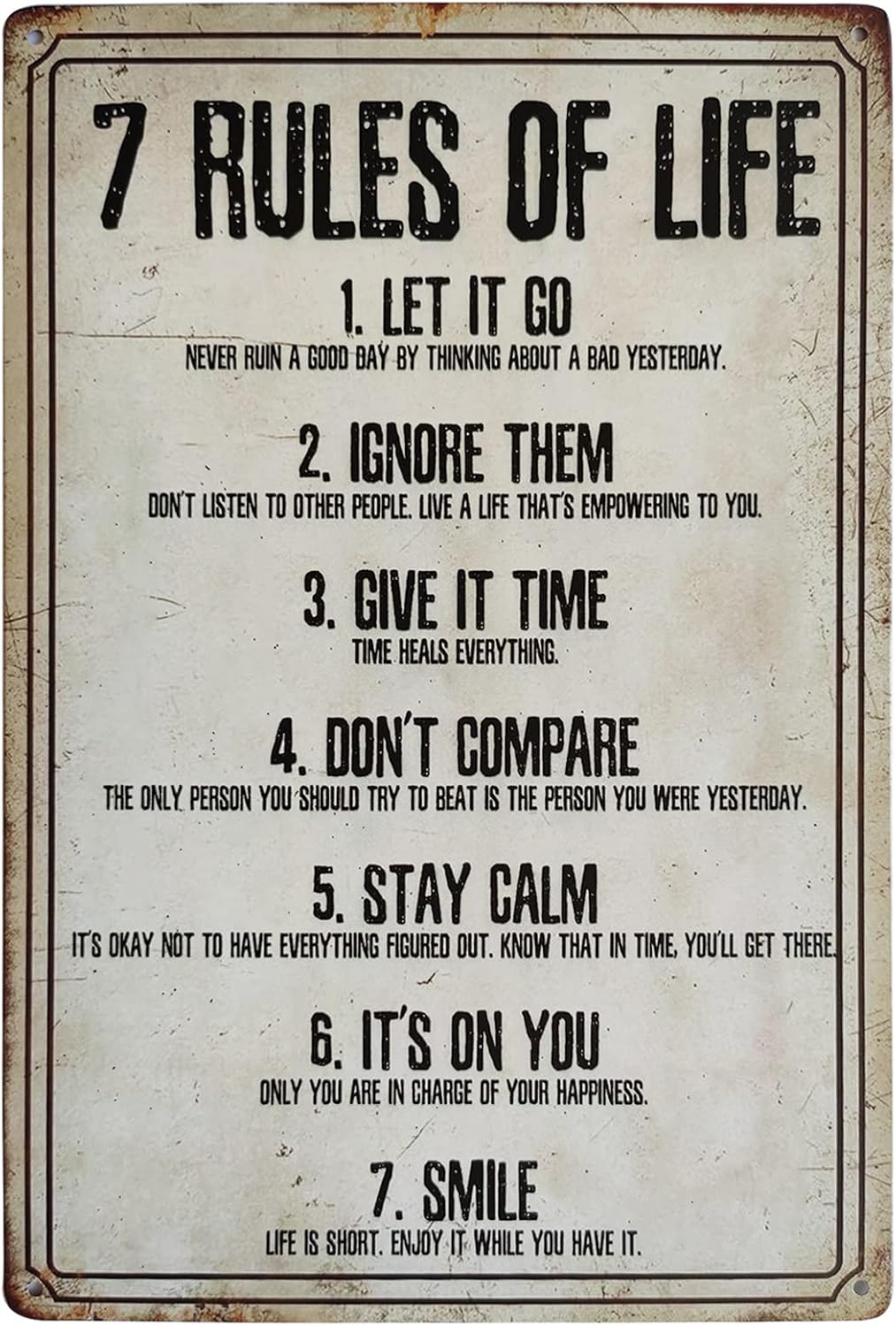 Home Bathroom Rules - 7 Rules of Life Vintage Metal