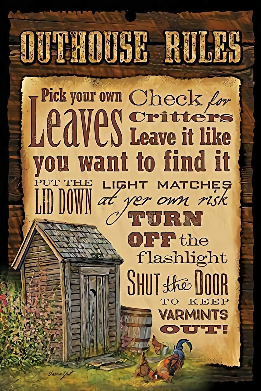 Home Bathroom Rules - Y1,Vintage Metal Tin Sign Bathroom Outhouse