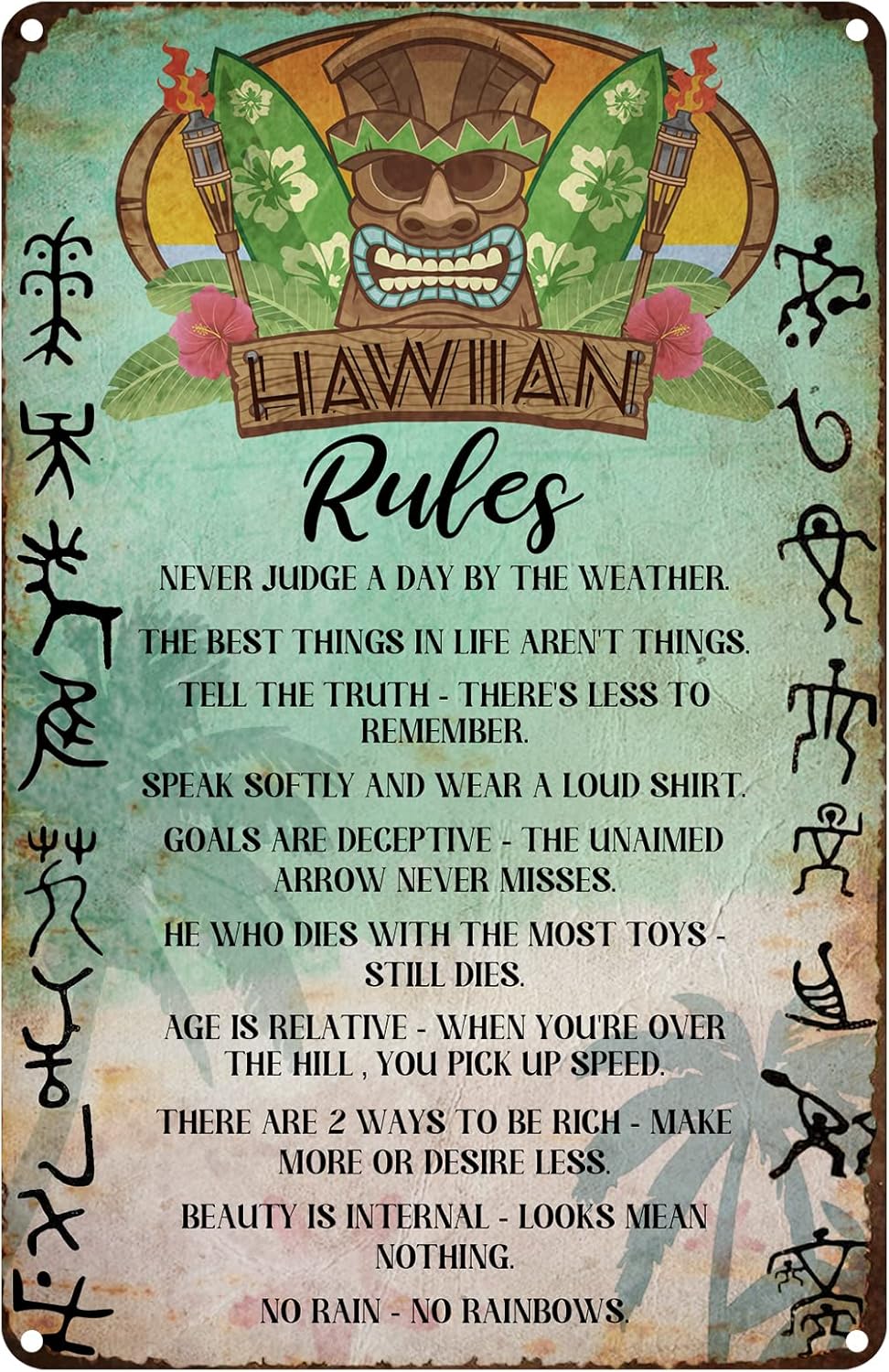 Home Bathroom Rules - Vintage Tin Sign Hawaiian Rules Funny