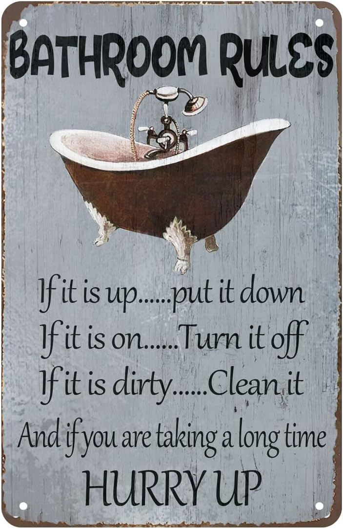 Home Bathroom Rules - Bathroom Rules Sign Funny Retro Vintage