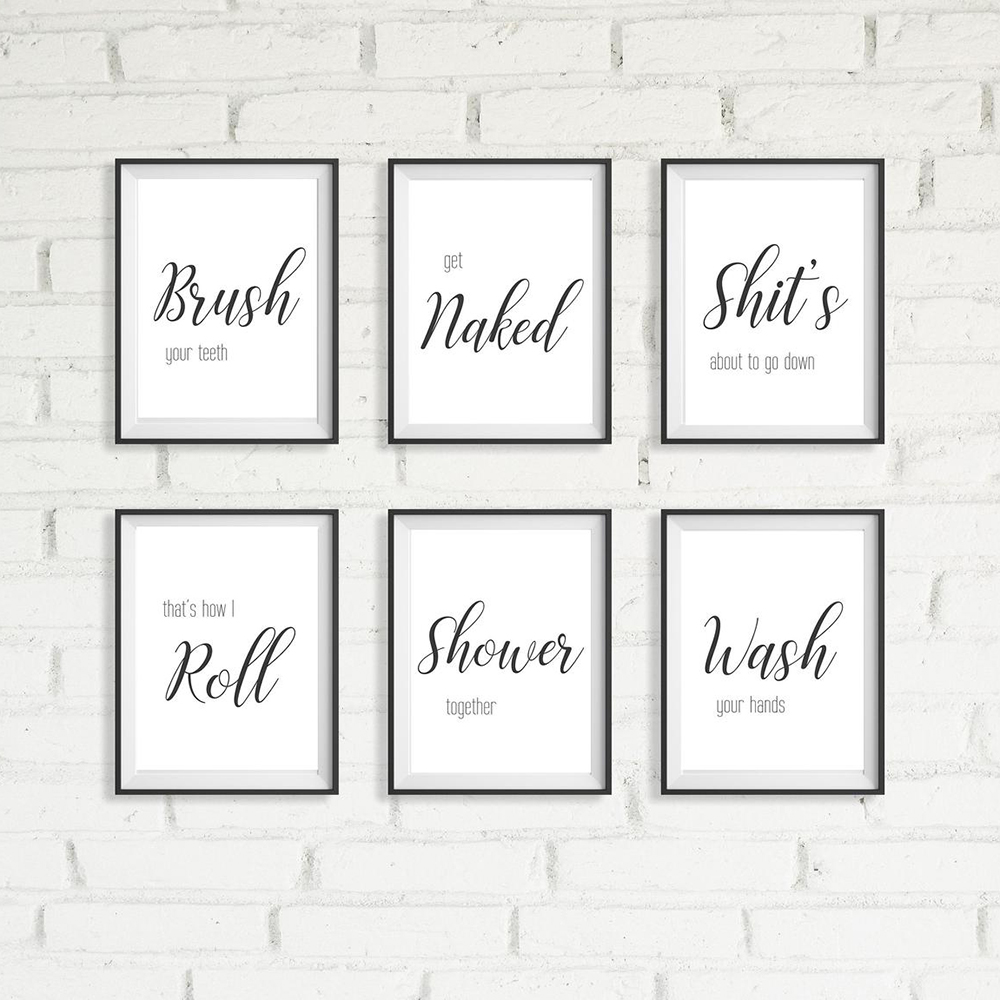 Home Bathroom Rules - Wall Art Canvas Painting Funny Bathroom