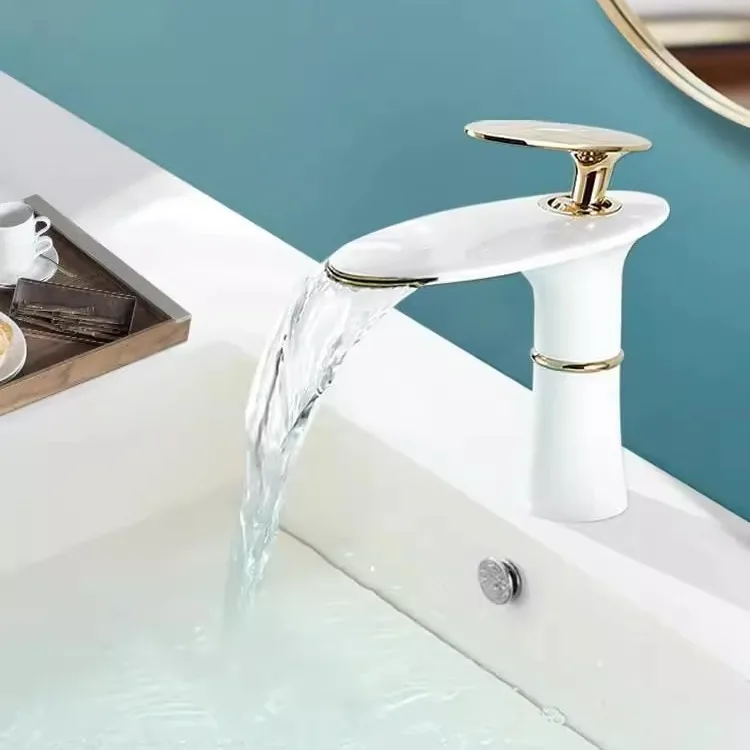 Home Hardware Bathroom Faucets - Waterfall Basin Faucet White Gold Hot