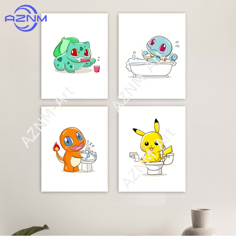Home Bathroom Pictures - Pokemon Cartoon Funny Canvas Painting Pikachu