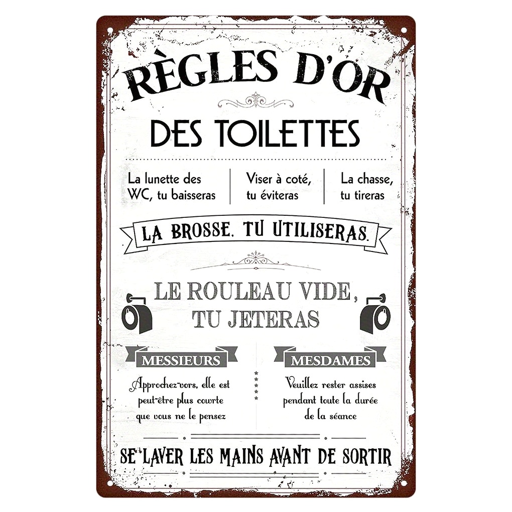 Home Bathroom Rules - Funny French Quote Metal Toilet Sign