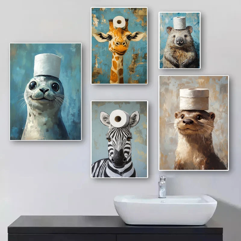 Cartoon Cute Funny Animals wit - đánh giá và giá Home Bathroom Pictures