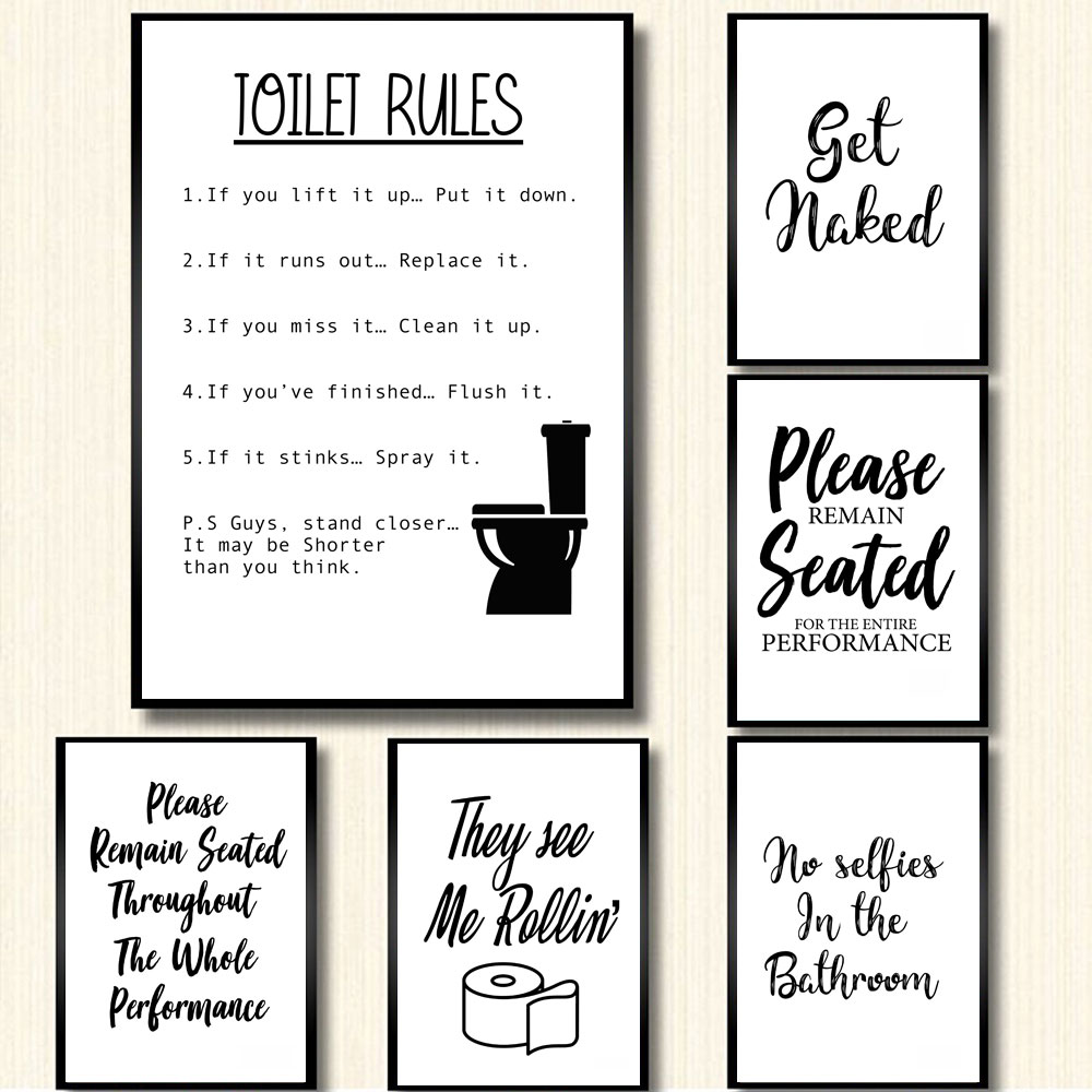 Wall Art Canvas Painting Funny - đánh giá và giá Home Bathroom Rules
