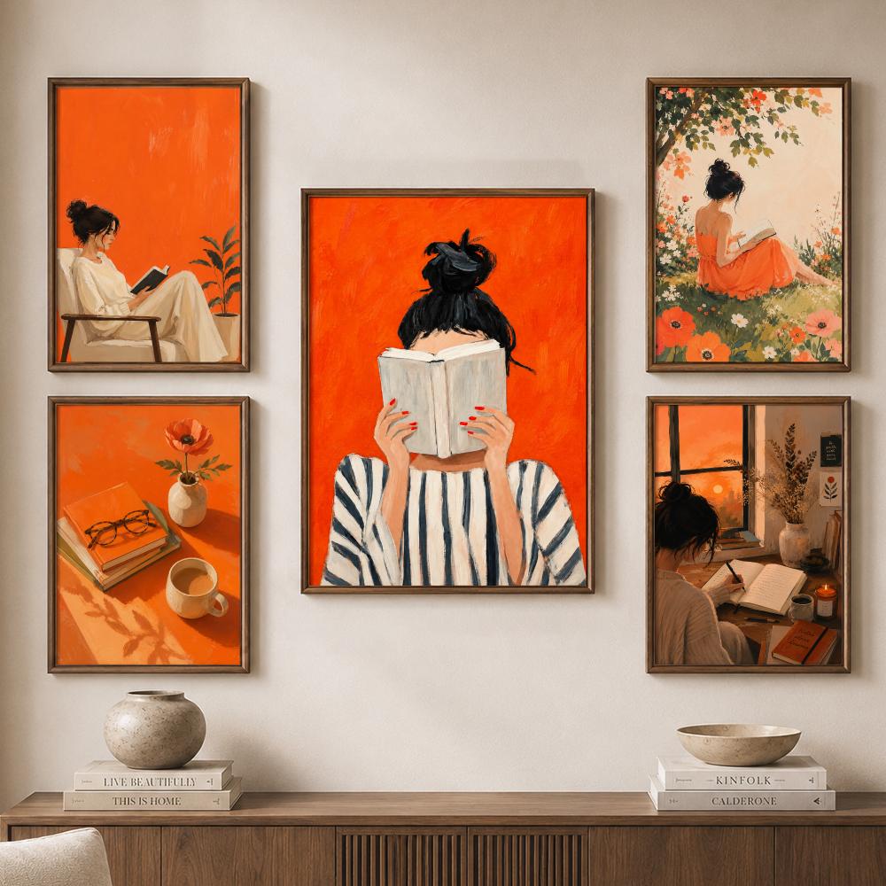 Orange Cozy Women Reading Coff - đánh giá và giá Home Bathroom Scene