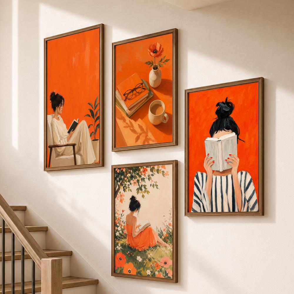 Orange Cozy Women Reading Coff - đánh giá và giá Home Bathroom Scene