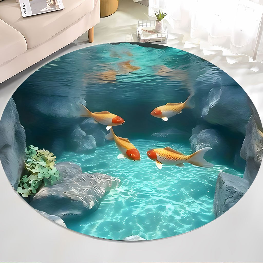 Koi Fish Pond Round Rug Fleece - đánh giá và giá Home Bathroom Scene