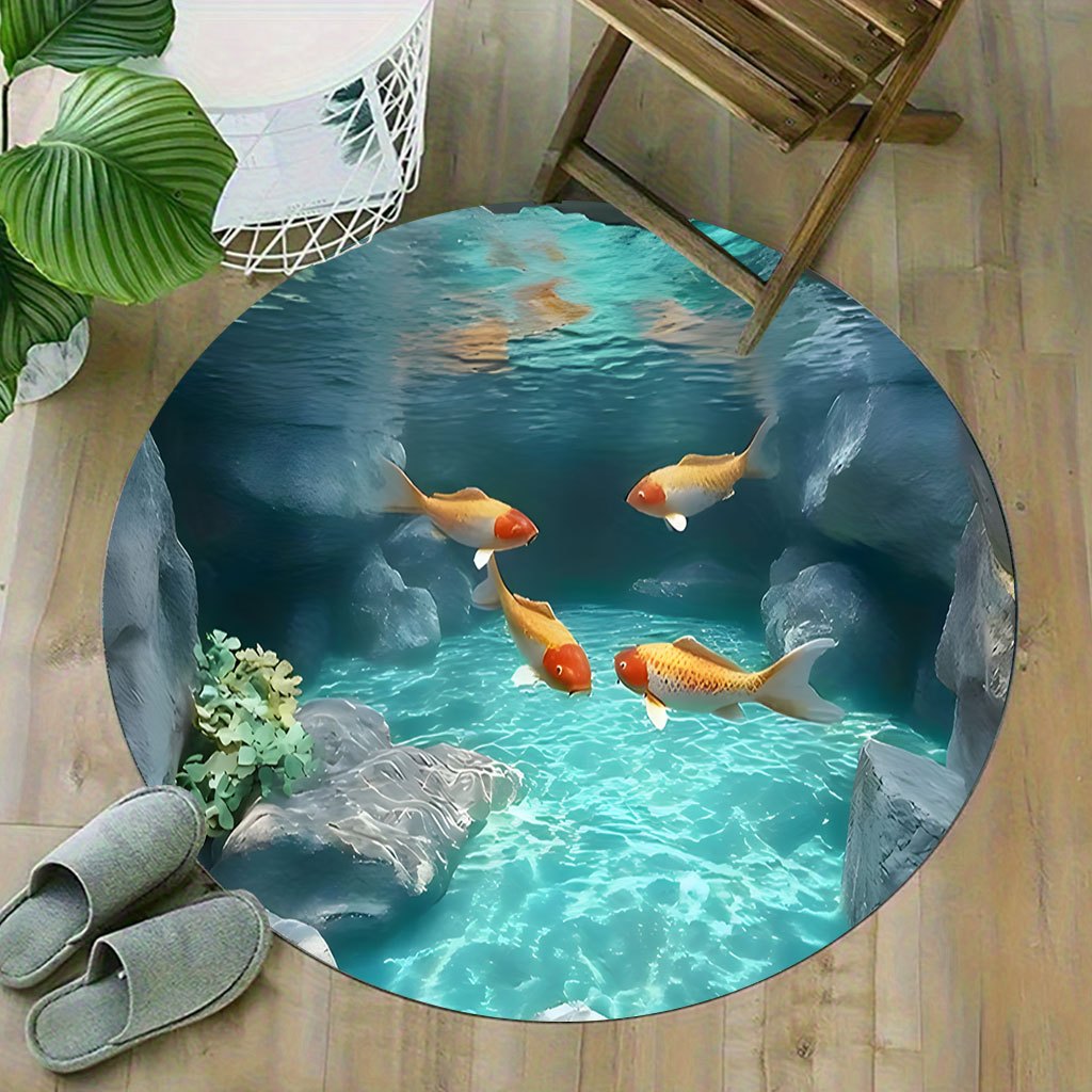 Koi Fish Pond Round Rug Fleece - đánh giá và giá Home Bathroom Scene