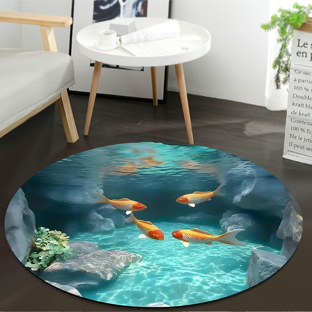 Koi Fish Pond Round Rug Fleece - đánh giá và giá Home Bathroom Scene